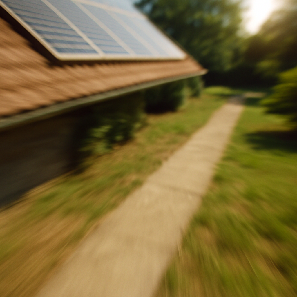 Solar System Maintenance Qld - An image conveying danger. A slightly blurry shot (suggesting motion) from the perspective of someone falling from a roof with solar panels. Focus is on the ground rushing up. This should evoke a sense of vertigo and potential injury. No people are visible.